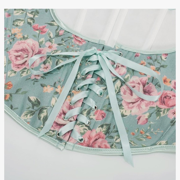 Scarlet Darkness Renaissance Floral Underbust Vintage Boned Corset Belt top - Picture 6 of 13